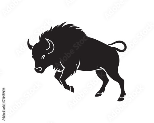 aggressive, Jumping, Angry, American, Bison Silhouette Vector Logo 