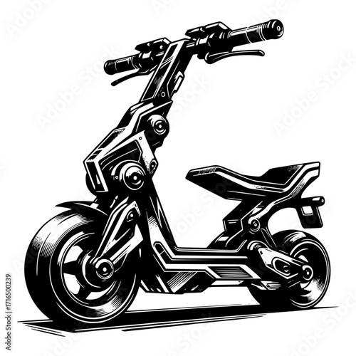 Isolated motorcycle vector illustration with chrome wheels and black engine on a white background