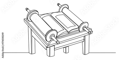 Open Torah Scroll on Reading Table black shape vector laser cutting engraving monochrome print