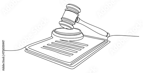 Judge Gavel on Legal Document Line Art