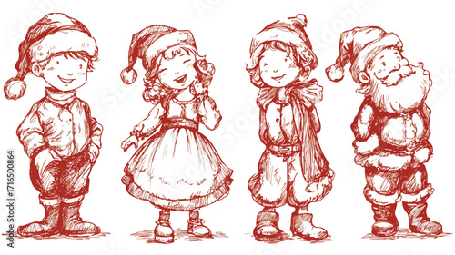 Joyful Kids in Festive Attire and Santa Claus - Christmas Celebration Image