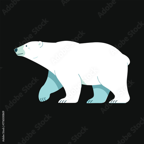 Stylized polar bear walking on a dark background Keywords: polar bear, arctic, animal, wildlife