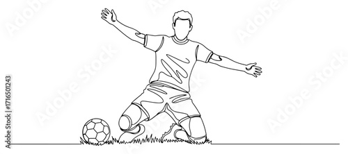 Soccer Player Sliding Tackle Line Art