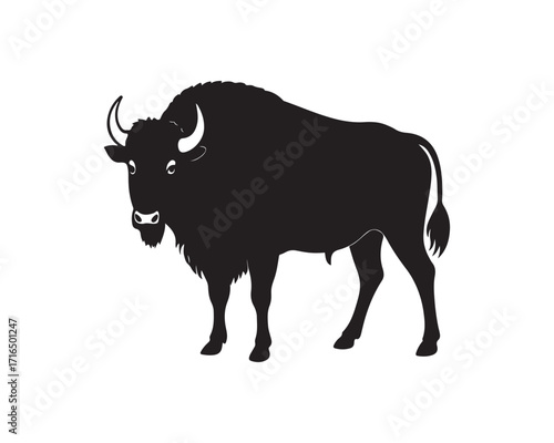 aggressive, Jumping, Angry, American, Bison Silhouette Vector Logo 