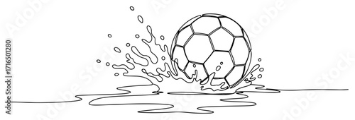 Soccer Ball Splashing in Water Line Art