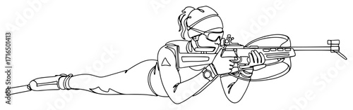 Continuous Line Drawing of a Biathlete Aiming a Rifle