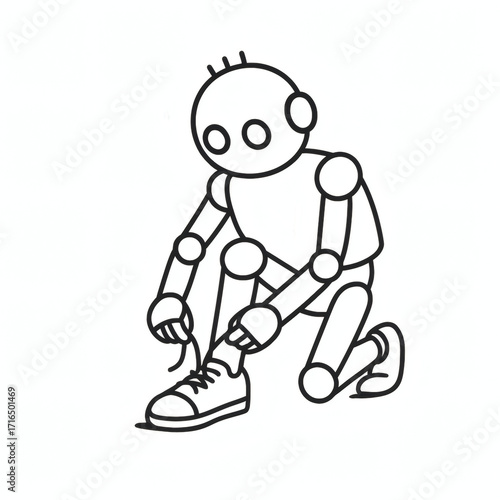 Robot struggling to tie shoelaces isolated on white background Moravec paradox concept