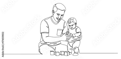 Father Helping Son Build Blocks at Home black shape vector laser cutting engraving monochrome print