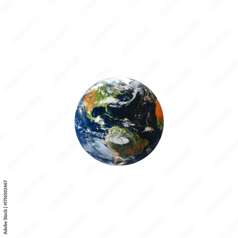 Fototapeta premium Earth viewed from space on a white background 