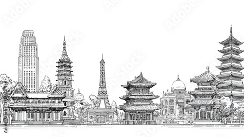 Famous Landmarks of Asia Vector Illustration for Design Projects