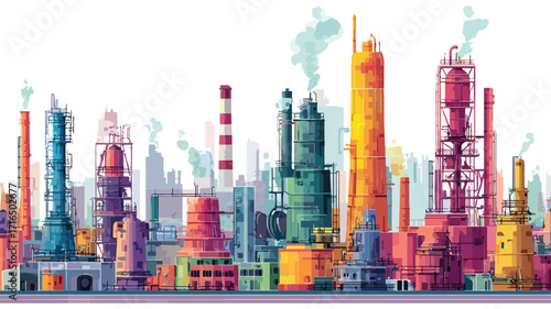 Modern Industrial Factory and Plant Buildings in Urban Landscape