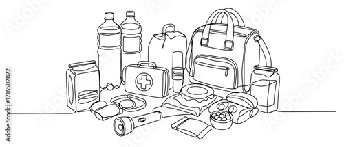 Emergency Survival Kit Go Bag Supplies black shape vector laser cutting engraving monochrome print