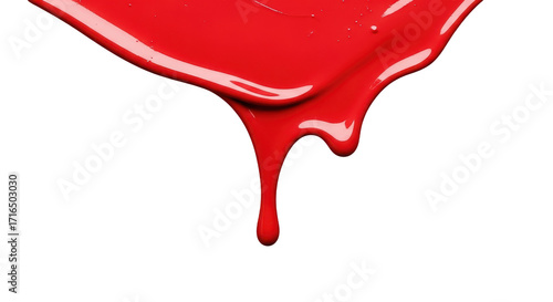 Bright red paint dripping isolated on transparent background