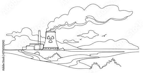 Nuclear Power Plant Landscape Line Art