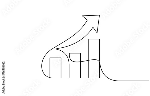 Continuous one line drawing of growing statistics graph vector illustration. EPS 10