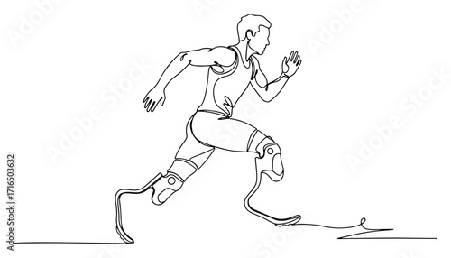 Paralympic Blade Runner Sprinting Line Art