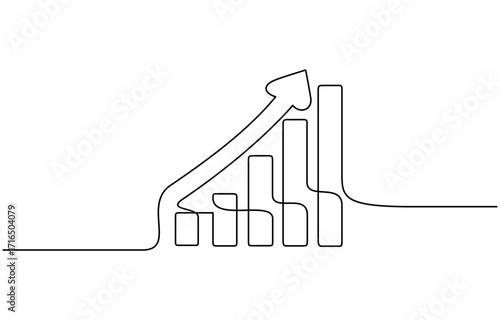 Continuous one line drawing of growing statistics graph vector illustration. EPS 10
