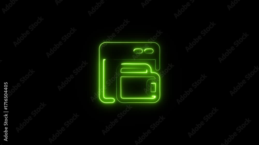 Green Neon Wallet Icon on Black Background digital