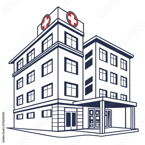Modern hospital building with multiple floors