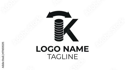 Financial investment logo design with, coin stack and letter K for modern business brand identity