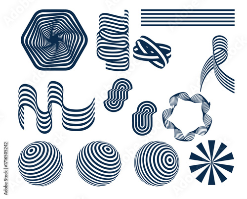 Spiral and swirl motion twisting circles design element set. Vector illustration