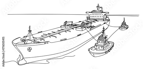 Oil Tanker with Tugboat Assistance in a Harbor
