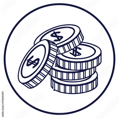Illustration of stacked coins with dollar sign inside circle