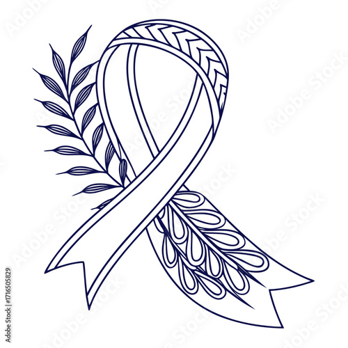 Illustration of a ribbon with floral accents