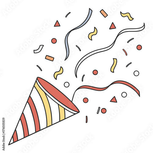 Illustration of a party popper with confetti