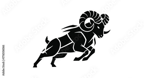 Powerful ram illustration with large curved horns in dynamic motion