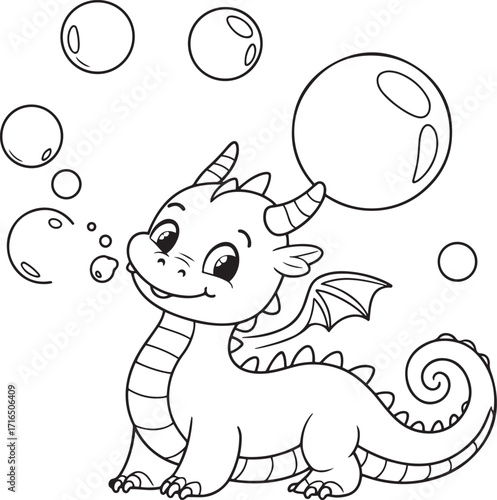 Playful and Adorable Baby Dragon Blowing Bubbles for Fantasy and Mythical Creature Designs