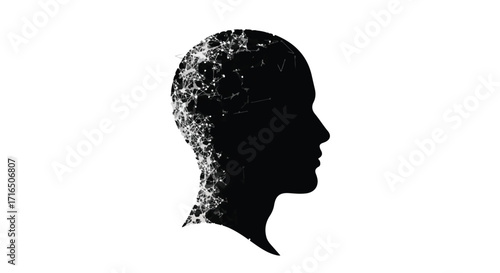 Abstract silhouette of a human head filled with fragmented textures and patterns, representing complex thought.