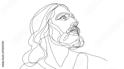 Elegant One Line Minimalist Vector Artwork of Jesus Christ Face