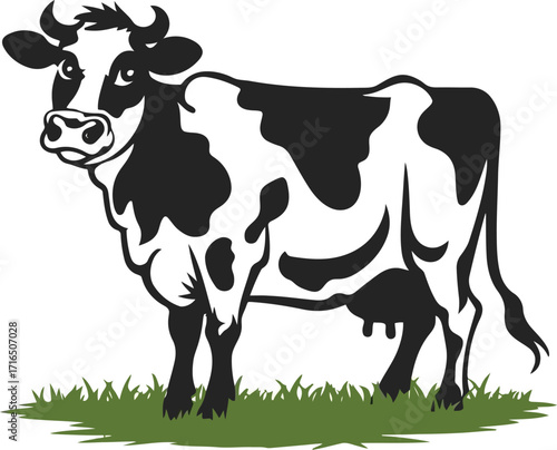 Black and white cow standing on grass farm animal livestock