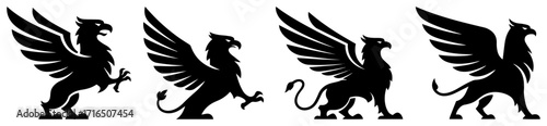 Mythical Griffin Mascot with Eagle Head and Lion Body black shape vector laser cutting engraving monochrome print