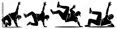 Set of Breakdance Silhouettes with B-boy Poses