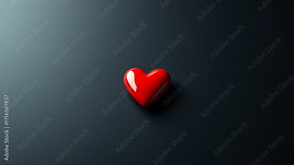 Fototapeta premium Elegant red heart shape on black surface, softly lit with delicate shadows for a simple yet striking image.