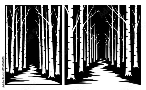 Decorative Forest Path with Birch Trees Wall Panel Design