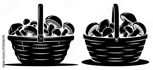 Wicker Basket with a Harvest of Forest Mushrooms