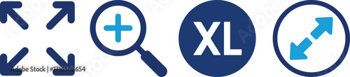 size, design, icons, illustration, magnifying, vector, zoom, glass, expand, zoom in, zoom out, full screen, maximize, minimize, arrows, magnifying glass, plus sign, circle, xl, extra large, scale, dim