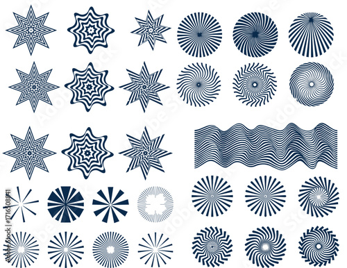 Spiral and swirl motion twisting circles design element set. Vector illustration