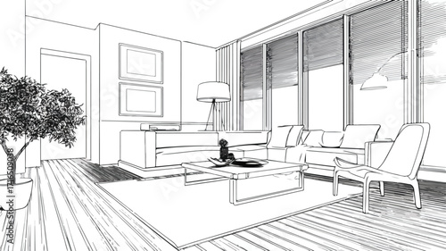 Modern Stylish Living Room Interior Vector Illustration