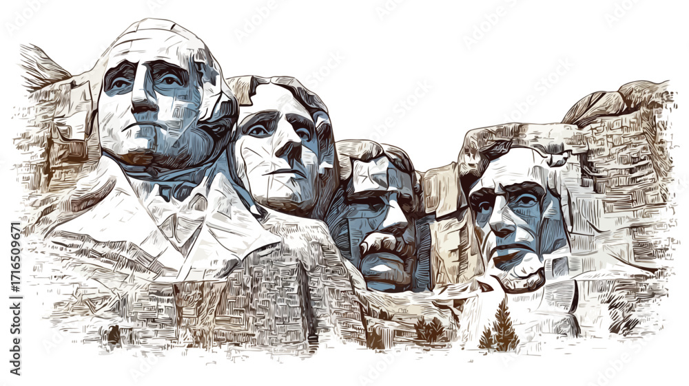 Fototapeta premium Majestic Mount Rushmore National Memorial Vector Illustration on White Background