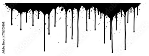 Black Dripping Paint with Splatters and Drops