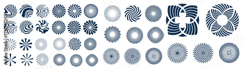 Spiral and swirl motion twisting circles design element set. Vector illustration