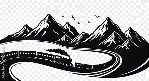 Steam train travels through majestic mountains on a scenic journey.