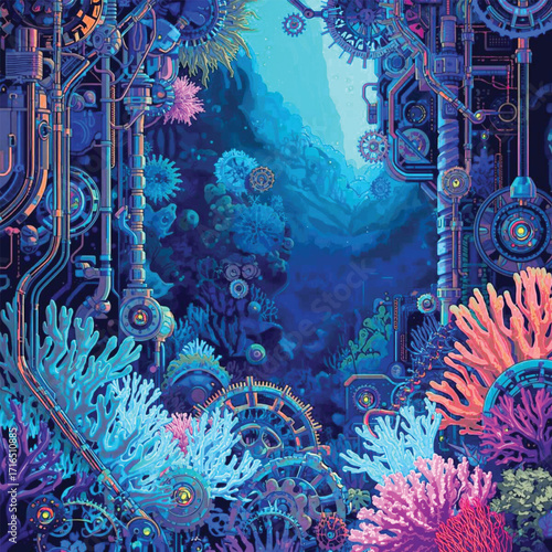 underwater world map with coral reef
