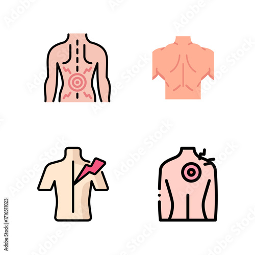 Back Pain, Back Pain icon, Back Pain Relief and Treatment Vector, Chronic Back Pain Illustration, Lower and Upper Back Pain Therapy, Muscle Pain Infographic Template Design