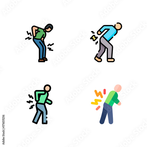 Back Pain, Back Pain icon, Back Pain Relief and Treatment Vector, Chronic Back Pain Illustration, Lower and Upper Back Pain Therapy, Muscle Pain Infographic Template Design