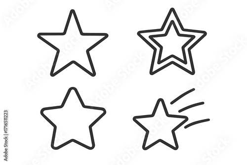 Star icon set linear style. Rating favorite symbol. Customer review feedback quality shape. Vector graphic element for web design. Success achievement celebration logo simple sign.